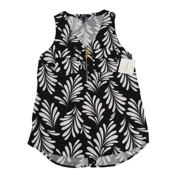 Ellen Tracy Black & White Sleeveless Floral Print Linen Blend Top Womens Size S. - Picture 1 of 8